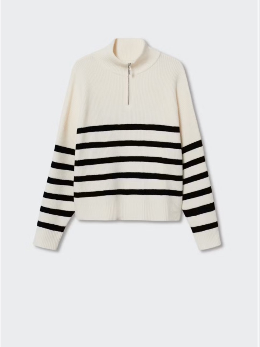 Mango Cream and Black Striped Half-Zip Sweater